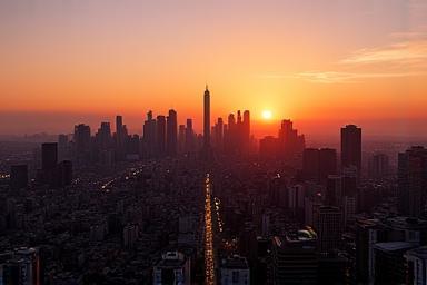 Vista do horizonte da cidade de São Paulo ao pôr do sol