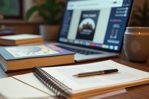 Livros e tela de computador com recursos criativos abertos