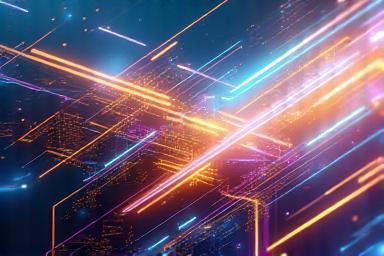 Design abstrato de motion graphics com formas e cores dinâmicas