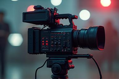 Configuração de câmera de vídeo profissional em um set de filmagem